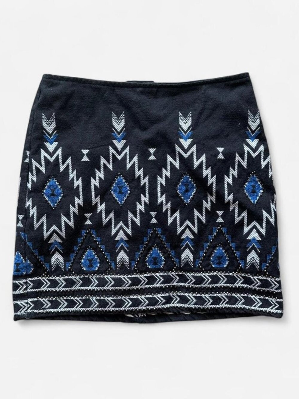 DIVIDED by H&M Women's Skirt Beaded Lined Aztec Black and Blue Size 2
